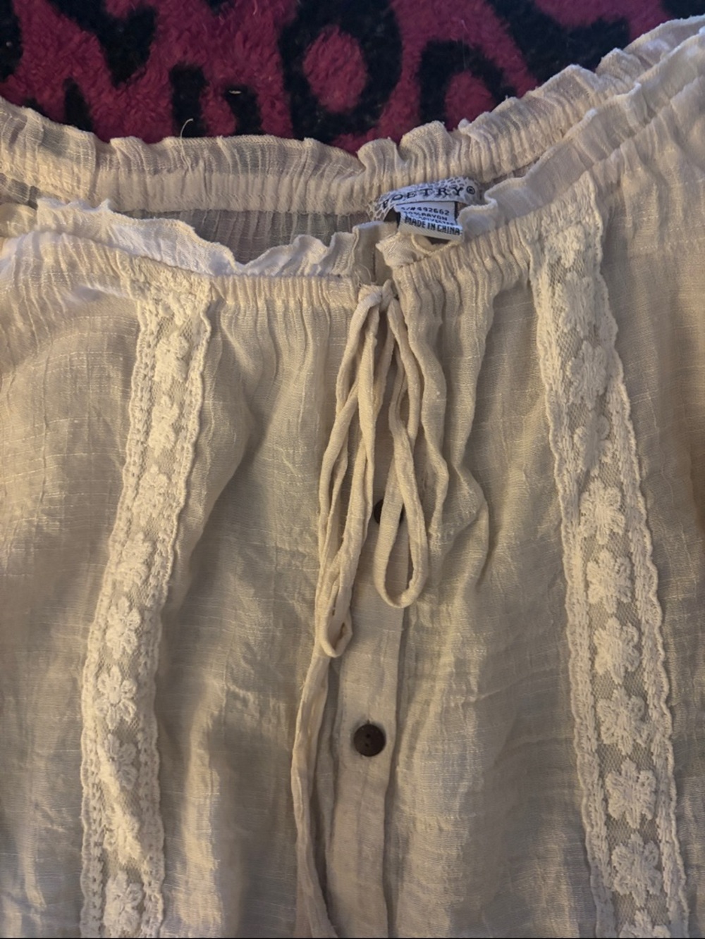 Poetry Cream Ruffle-Neck Button Front Blouse - Picture 6 of 7